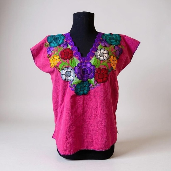 Embroidered Pink Floral V-Neck Top - Picture 2 of 14